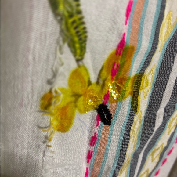 Chico's Striped Embellished Button-up Top Embroidered Beaded Butterfly Size 16 - Picture 9 of 13